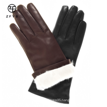 2015 Fashion Women's Rabbit Fur Lined Sheepskin Leather Gloves
